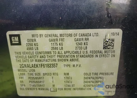 2015 Chevrolet Equinox Ls from USA, damaged, VIN 2GNALAEK1F6182357